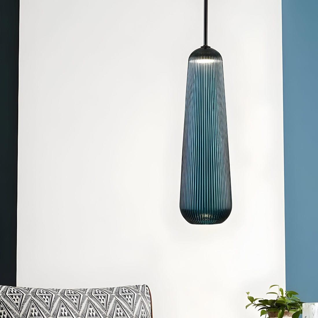 Modern Blue Ribbed Glass Pendant Hanging Light